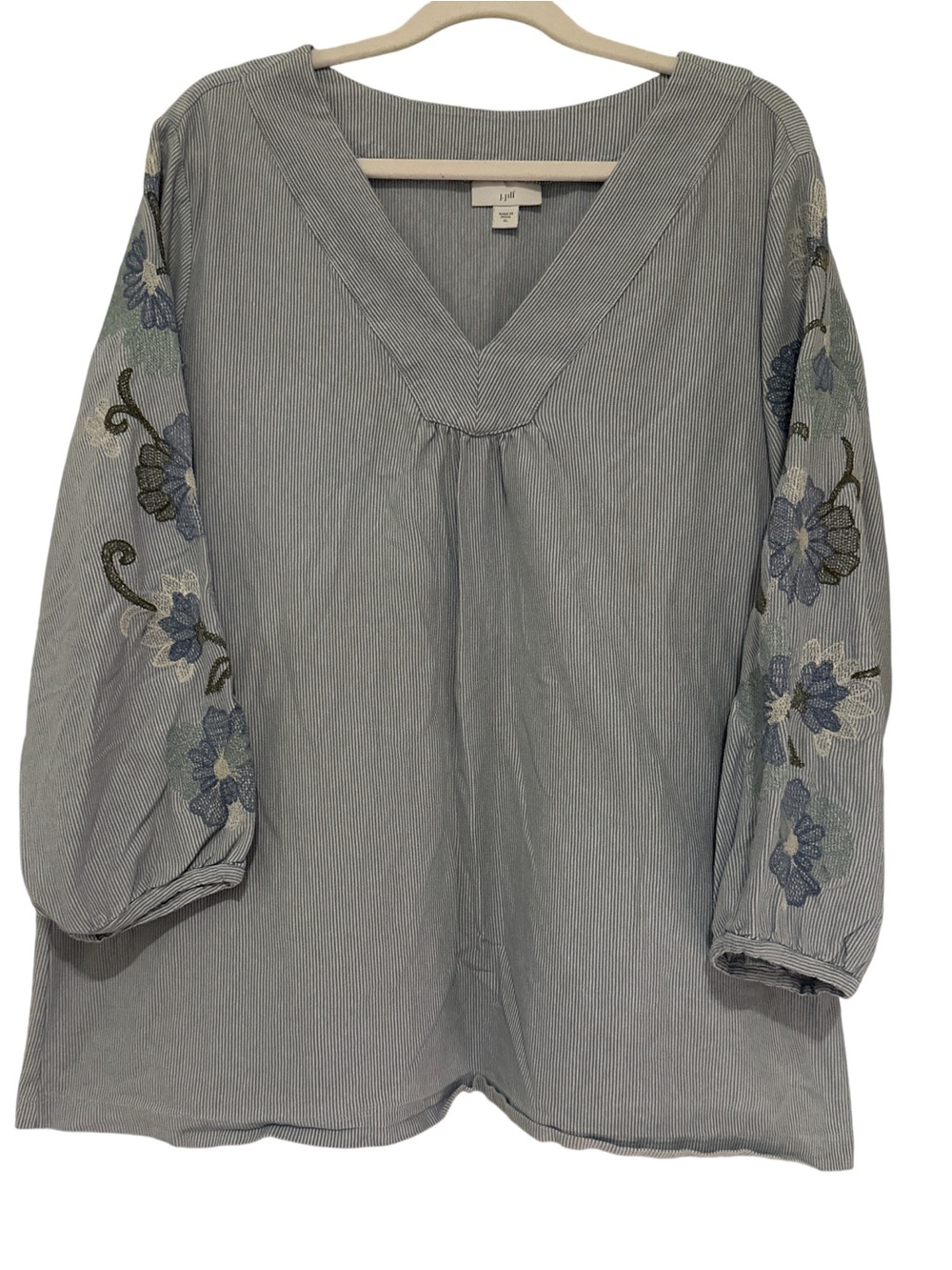 J. Jill Light Blue Embroidered V-Neck Tunic, XL